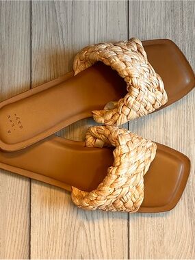 Braided Slide Sandals in Tan -